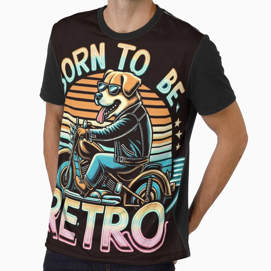 A retro-style "Born to Be Retro", retro dog shirt, Motorcycle T-shirt, vintage retro bike gift by LoliDesignShop