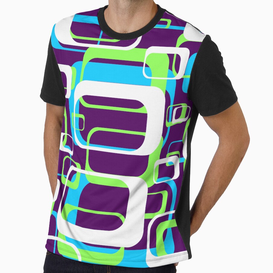 Neon Green and Light Blue 60s Inspired Retro Shapes by TotallyRetroArt