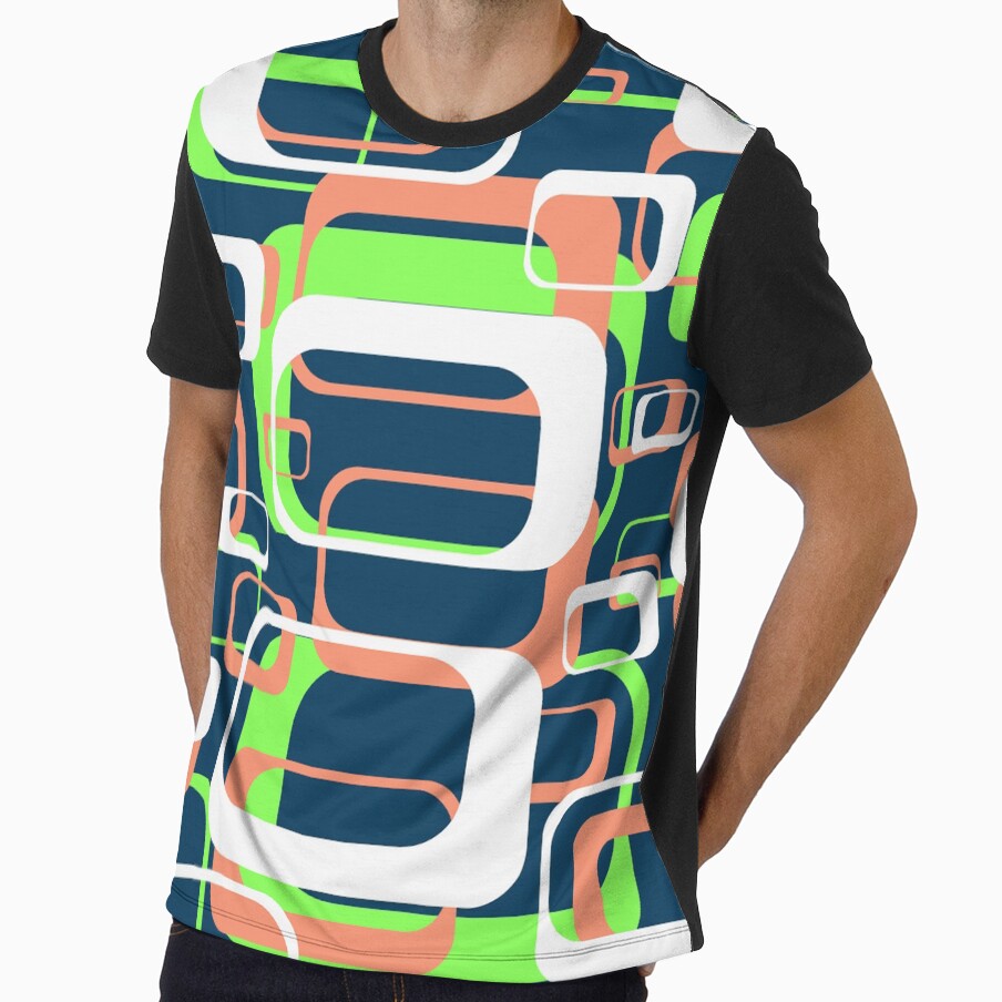 Neon Green and Salmon 60s Inspired Retro Shapes by TotallyRetroArt