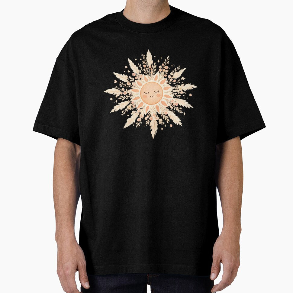 Boho Sun Face with Pampas Grass and Wildflowers — Celestial Floral Art by Art-Selling