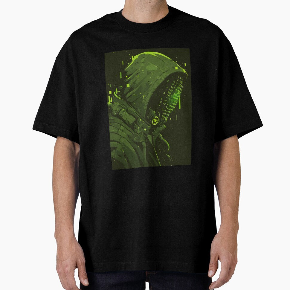 Futuristic Cyberpunk Hacker Hooded Cyborg Matrix Code by VectorForge