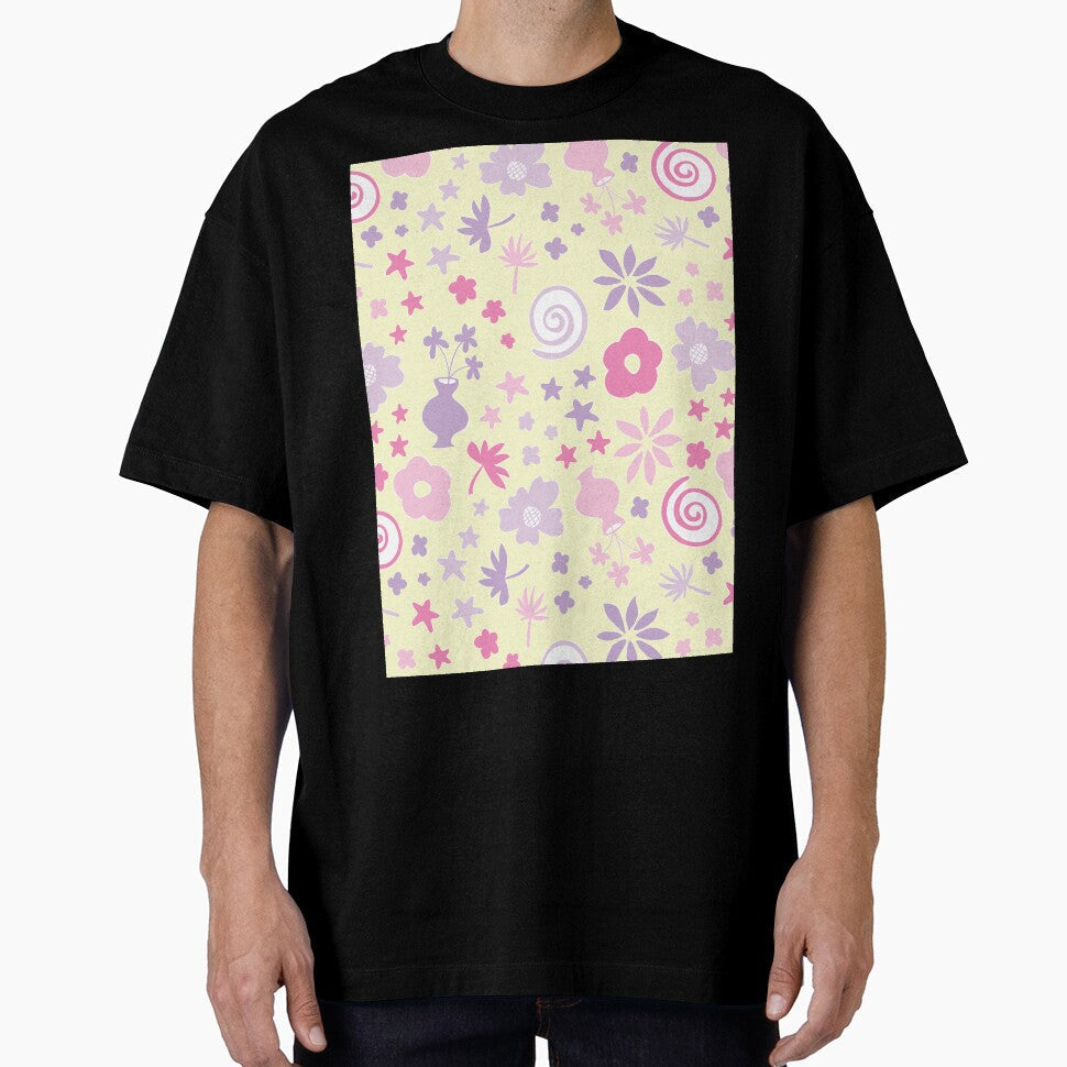 Pastel Pink and Pastel Yellow Lilac Purple Boho Flower Pattern Girls Room by blomastudios