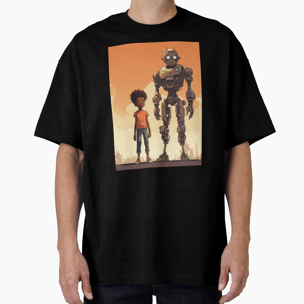 Afrofuturist Boy With Robot Guardian by RTFaulkner