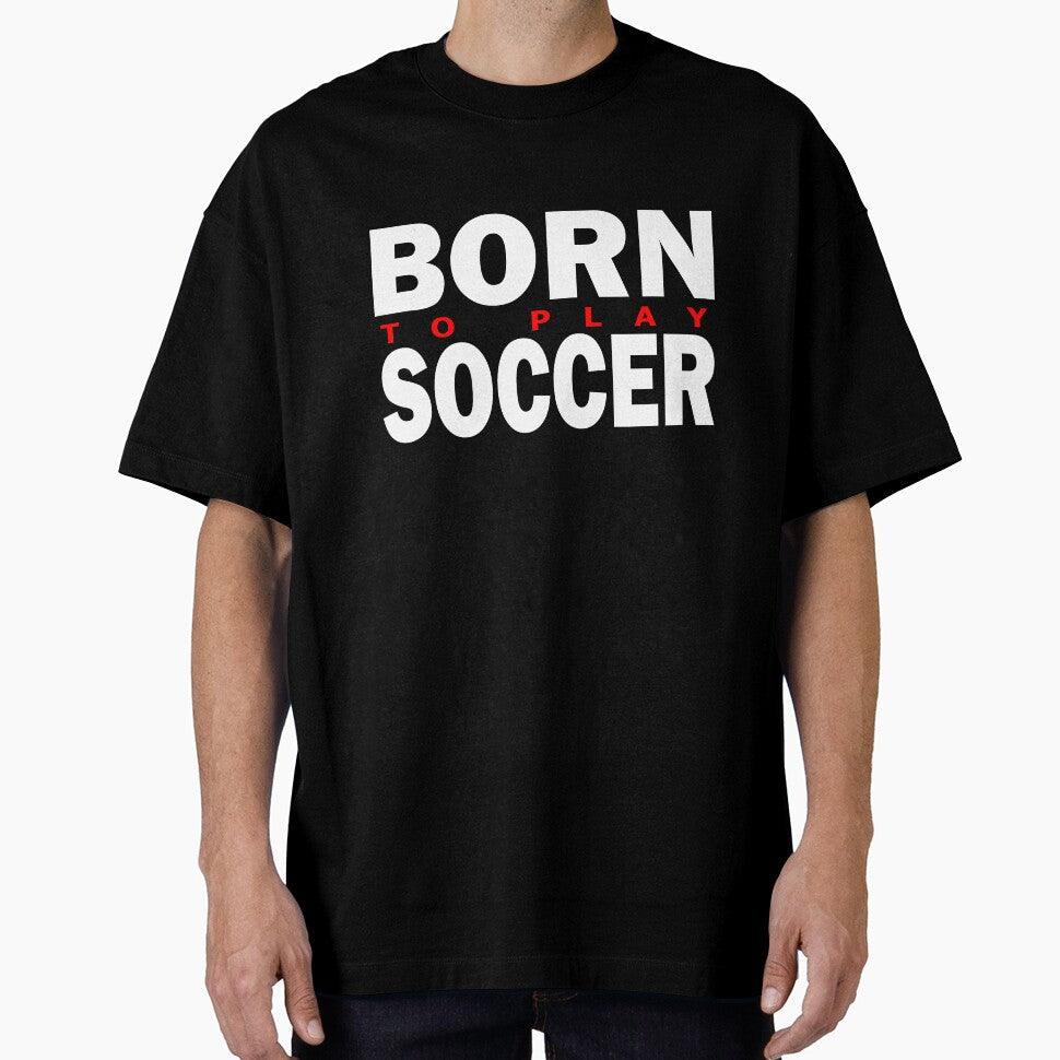 Born to Play Soccer Red and White Typographic Design by MimsTees
