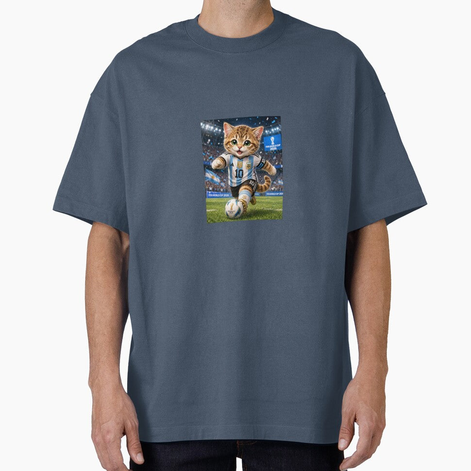 cat playing football wearing Messi's jersey by PasoaPaso2025