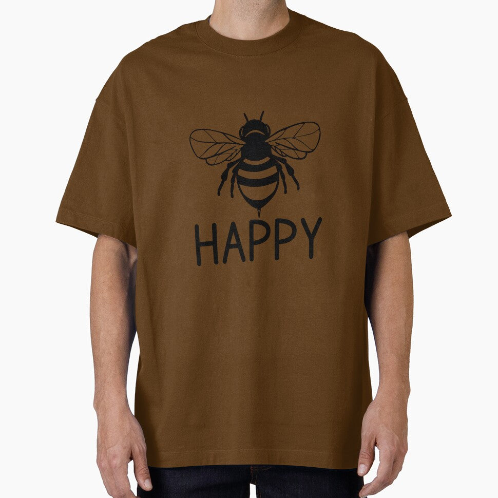 Bee happy, black and white bee ,  positive inspirational be happy by Inktown