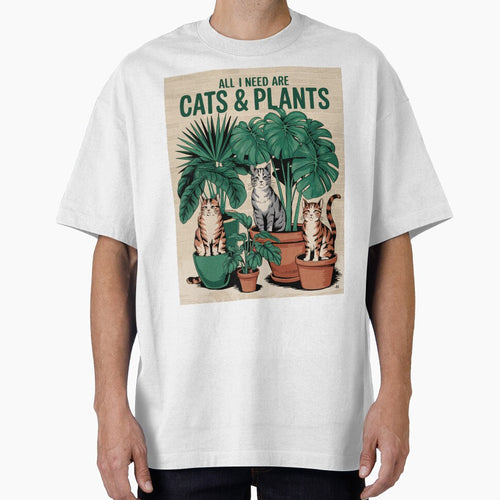All I Need Are Cats And Plants Vintage Illustration by PurrGreen