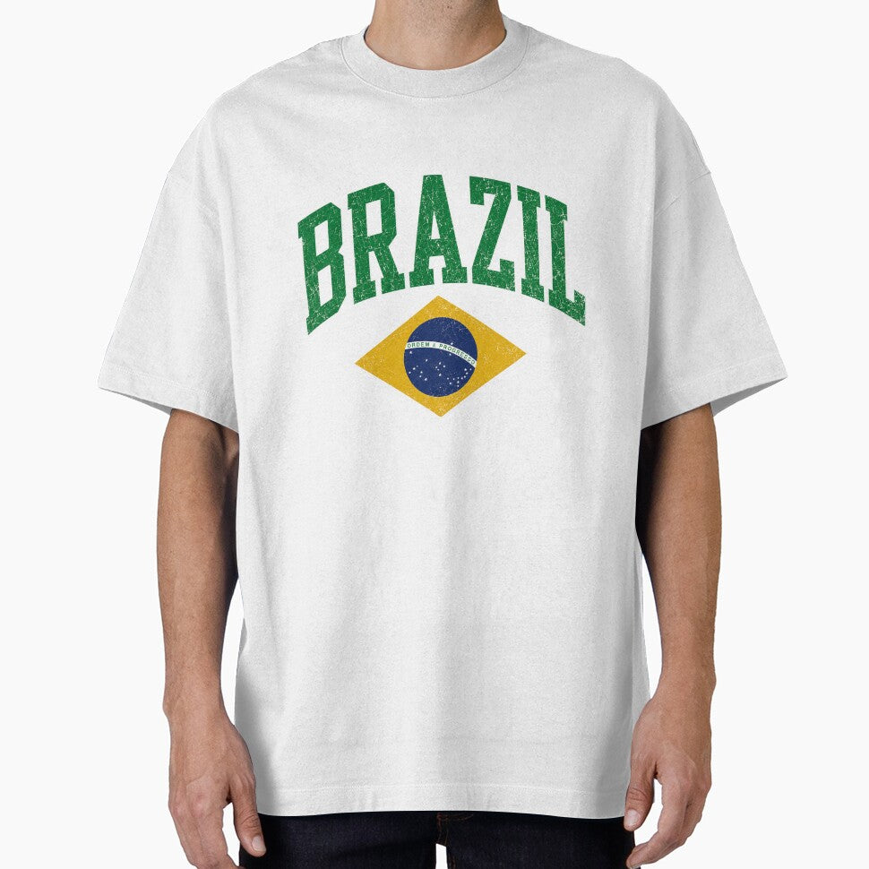 Brazil Flag Vintage Varsity Retro Pride Gift Design by UrbanPrintVibes