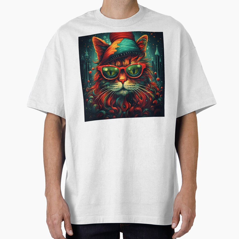 trippy holiday cat print by dcrc