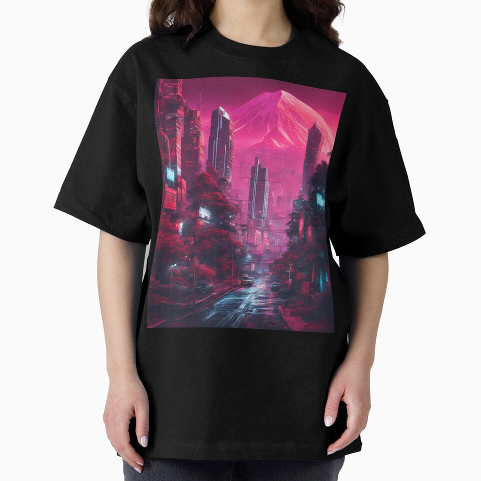 Sci-Fi Neon Cityscape with Futuristic Mountain – Urban Dystopian Landscape by MystiqSlav