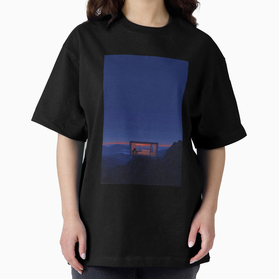 Minimalist Mountain Cabin at Twilight Ethereal Space Age Landscape Art Print by hub.