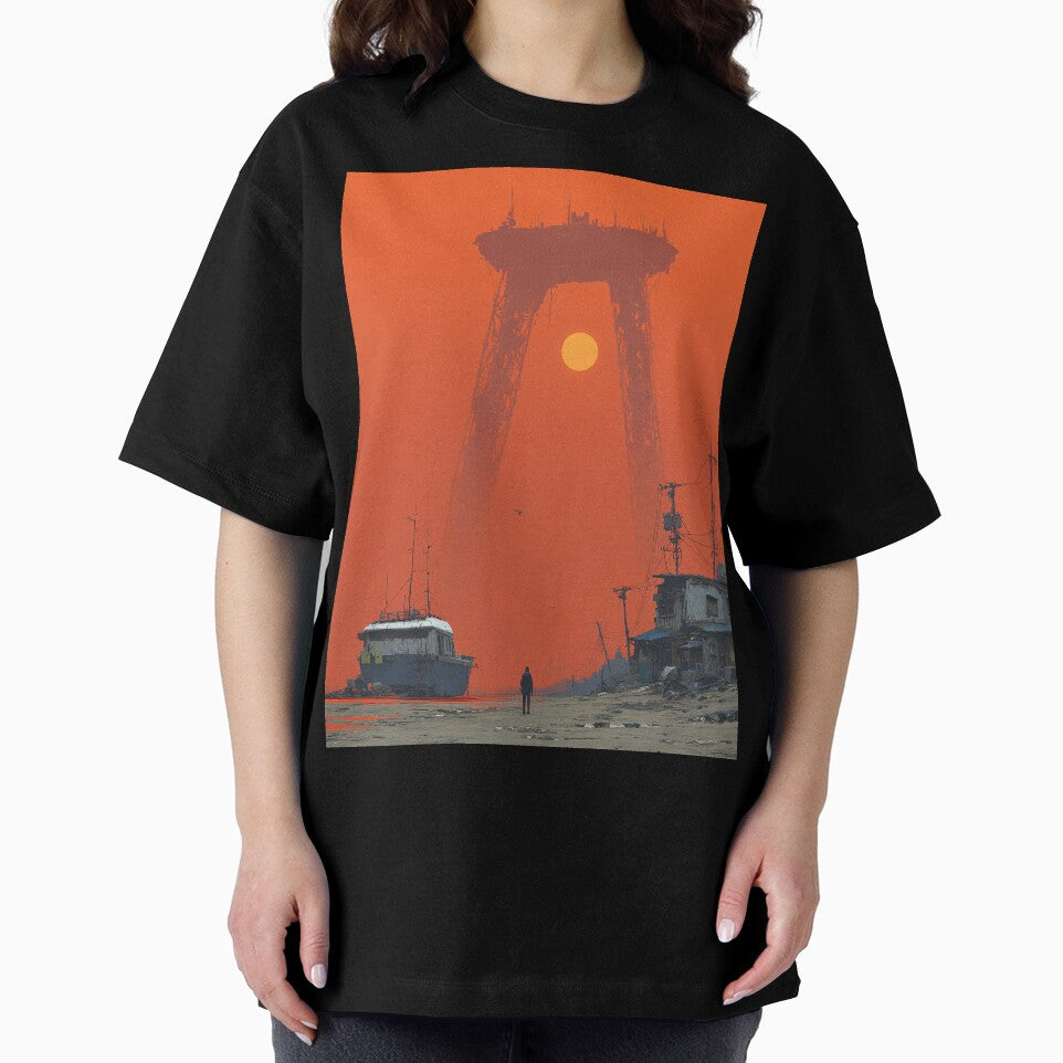 Dystopian Sci Fi Landscape Digital Art Cyberpunk Wall Decor Orange Sunset Poster Future Concept Print by MetroEnvision