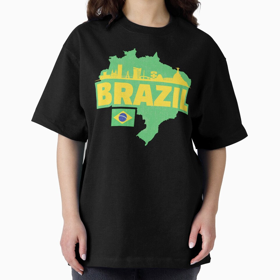 Retro Brazil Map, Flag, and Skyline by UNK-Fatigues