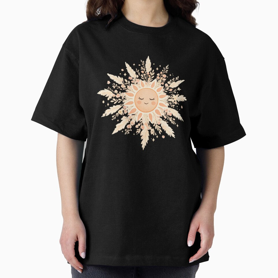 Boho Sun Face with Pampas Grass and Wildflowers — Celestial Floral Art by Art-Selling