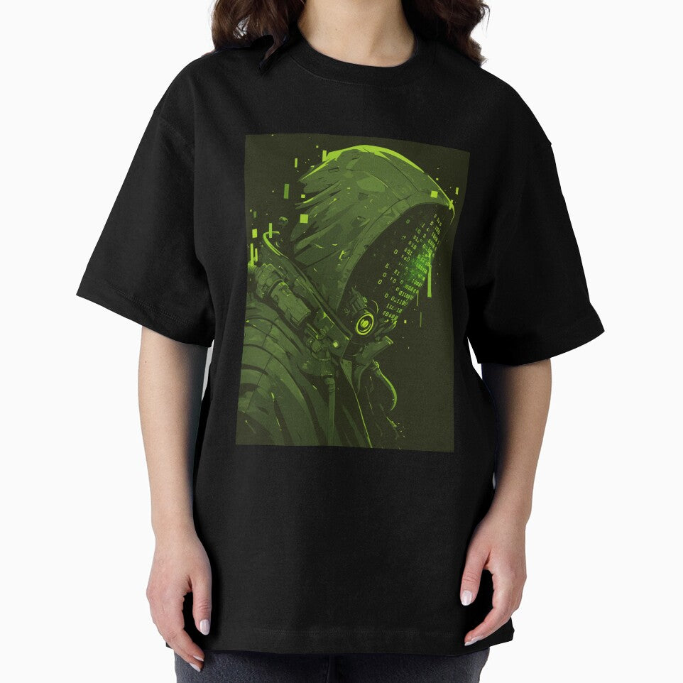 Futuristic Cyberpunk Hacker Hooded Cyborg Matrix Code by VectorForge