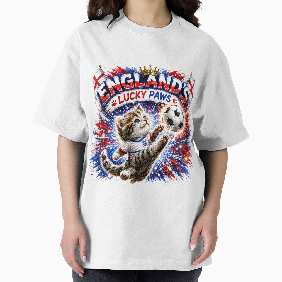 England’s Lucky Paws – Cute Football Kitten Soccer Fan Art | England Cat World Cup Design  Description by bazstees54