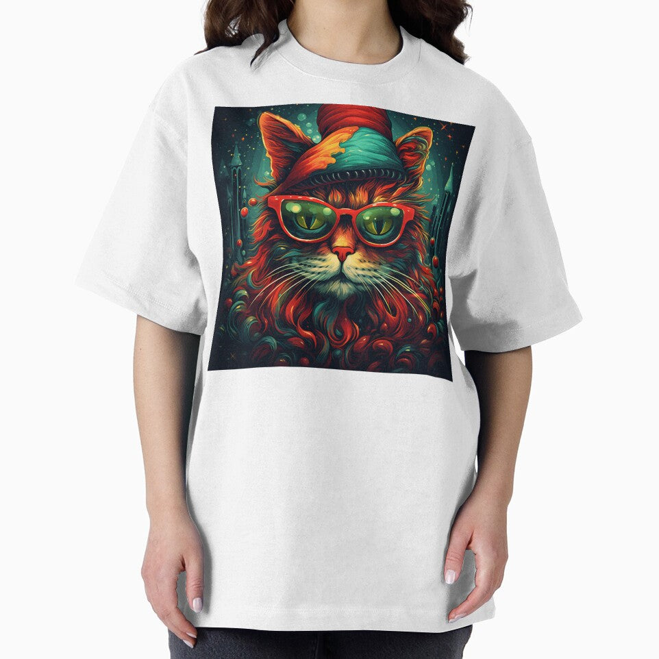 trippy holiday cat print by dcrc