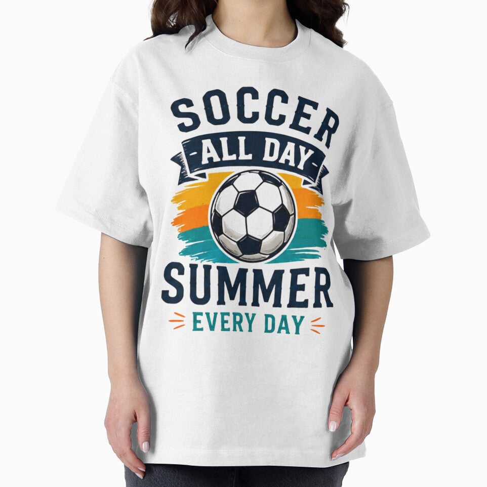 Soccer All Day Summer Every Day Retro Beach Football T-Shirt by novaduman