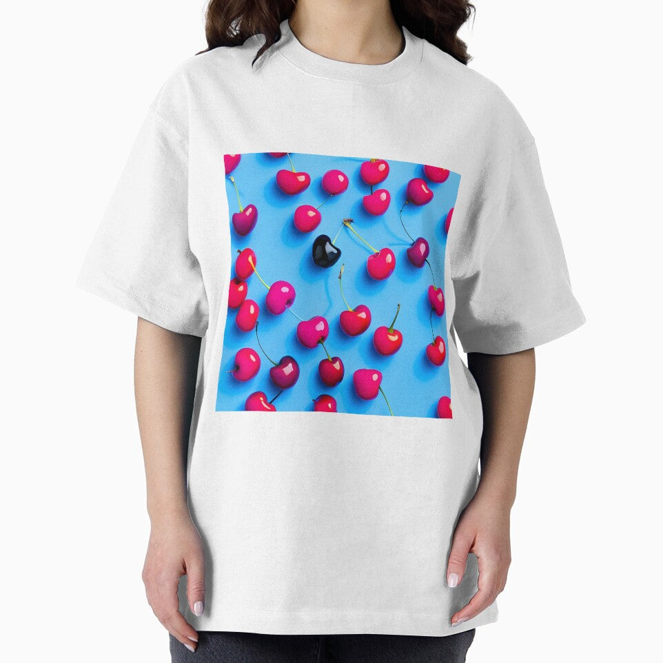 Red cherries on light blue background by imagenia