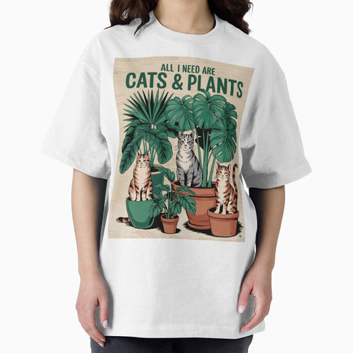 All I Need Are Cats And Plants Vintage Illustration by PurrGreen