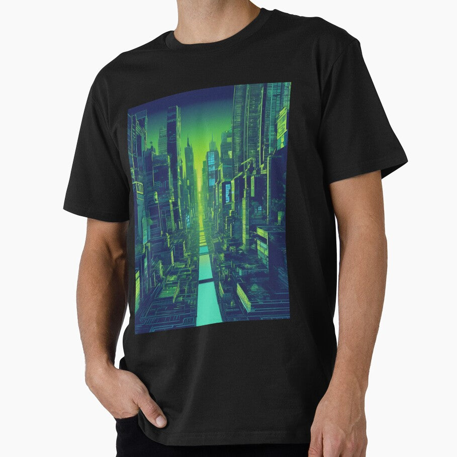 Neon Grid City – Cyberpunk Green Vaporwave Skyline by BLoCKSiGNaL