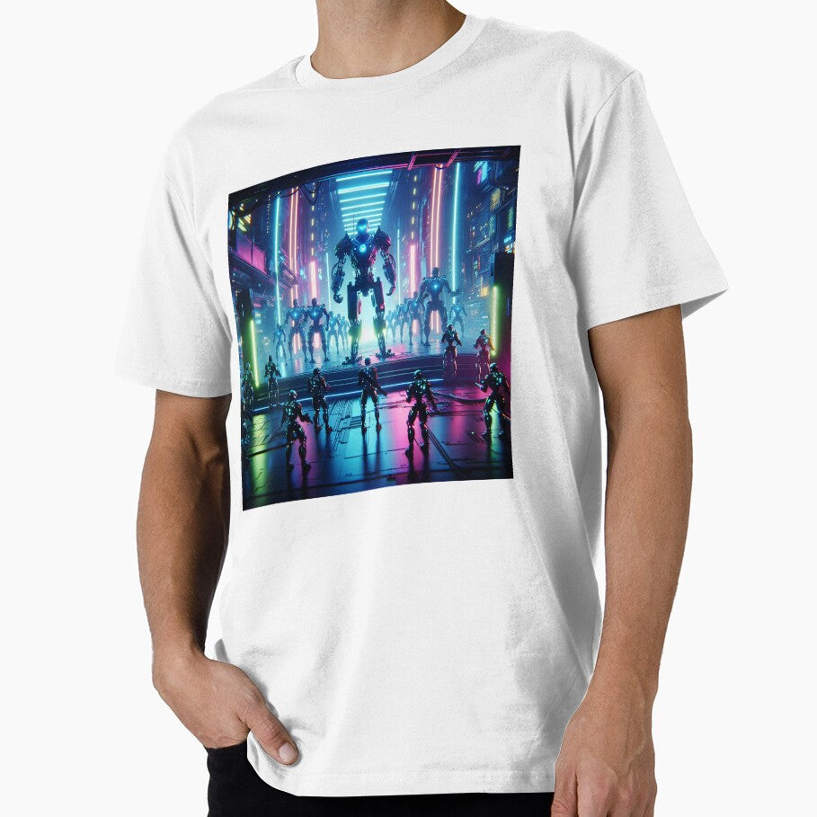 Futuristic Robot Army in Neon Cyberpunk Cityscape by ashrafzain