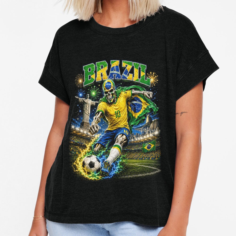 Brazil Soccer Skeleton Retro Collage by OceanBandwear