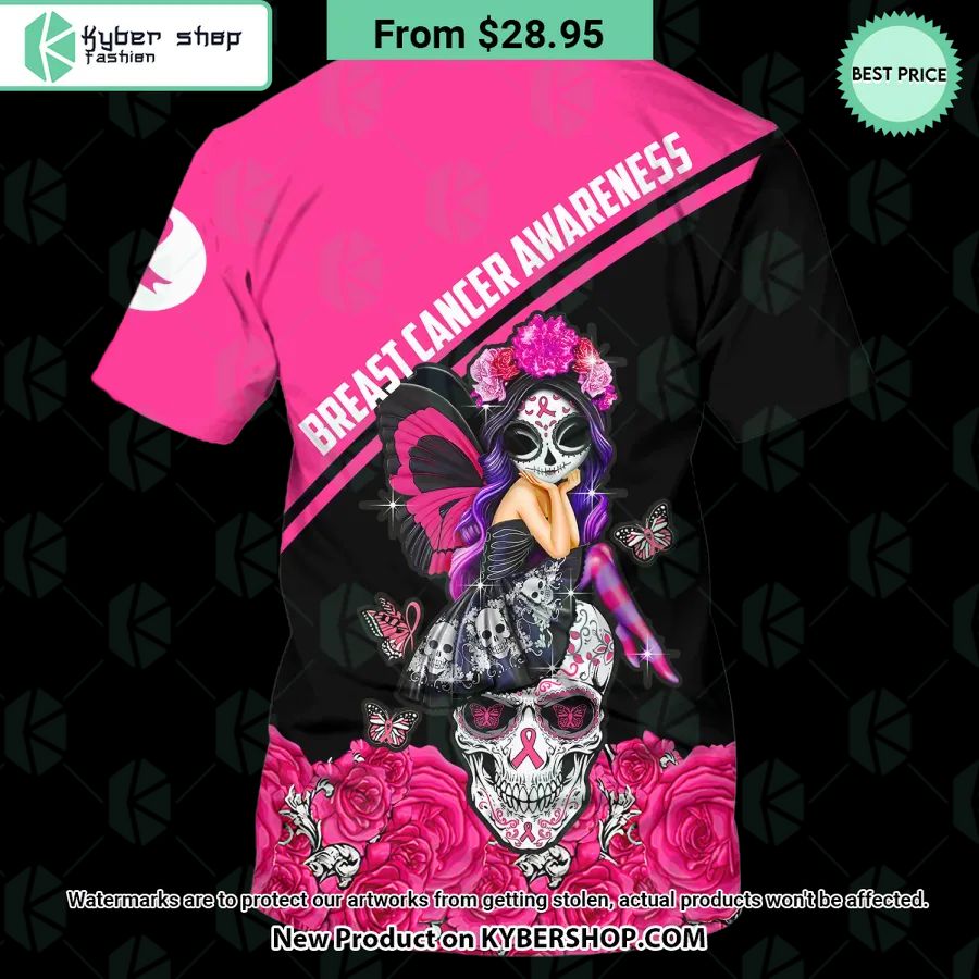Sugar Skull Fairy Breast Cancer Awareness T Shirt