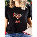 Women'S Santa Claus in Wine Glass Graphic T-Shirt - Christmas Party Tee with Santa & Wine Glass Design, Short Sleeve Crew Neck Casual Top for Holiday, Casual Attire - Spring/summer Women'S Clothing, Christmas Shirts, Festive Apparel
