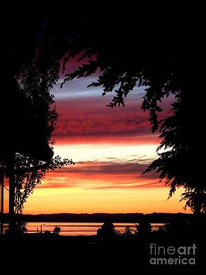 Sunset Seascape Silhouette, Strait Of Juan De Fuca, Vancouver Island, Bc, Canada And Port Angeles, W Print