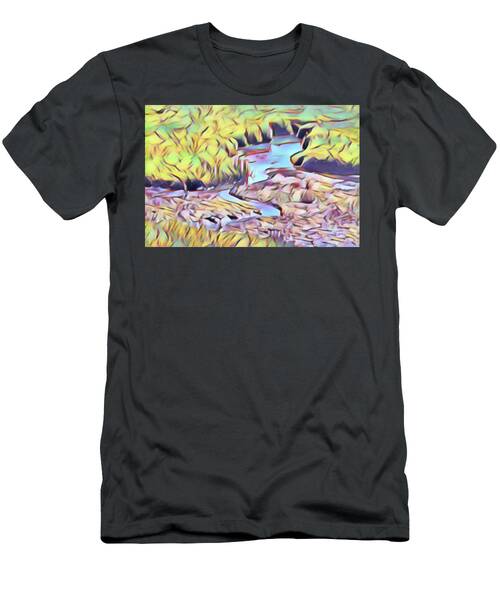 Swamp Abstract In Pink Turquoise And Yellow T-Shirt