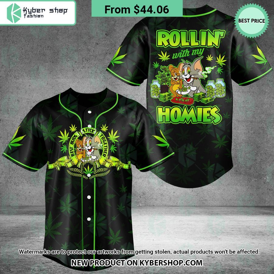 Tom N Jerry Rollin With My Homies Weed Baseball Jersey