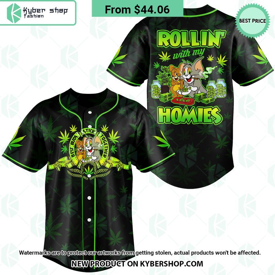 Tom N Jerry Rollin With My Homies Weed Baseball Jersey