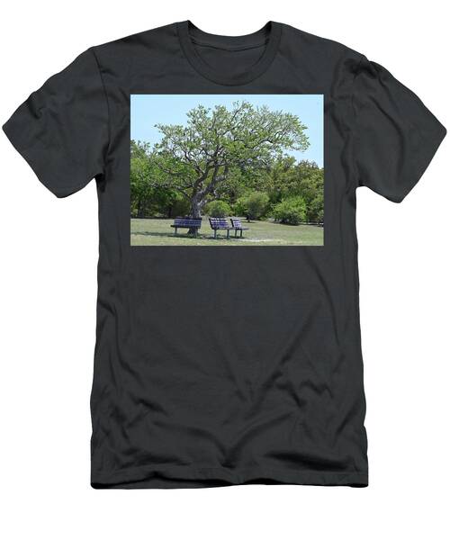 Tree With Benches Wright Brothers National Memorial Kitty Hawk Nc T-Shirt