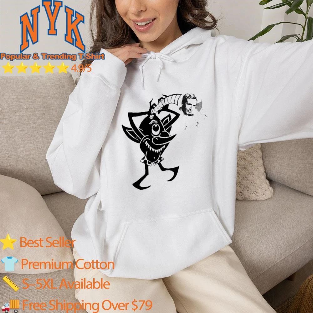 Vintage 1950s Black Imp Goblin Playing Retro Vinyl Record Player Shirt