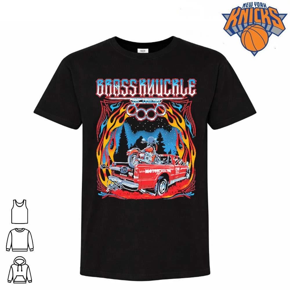 Brass Knuckle MC Towing Chopper Motorcycle Flames Black Shirt