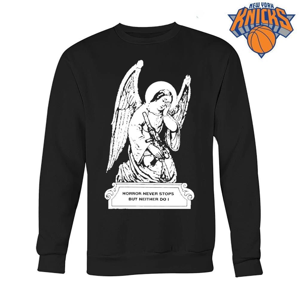 Angel with Gun Horror Never Stops But Neither Do I Gothic Graphic shirt