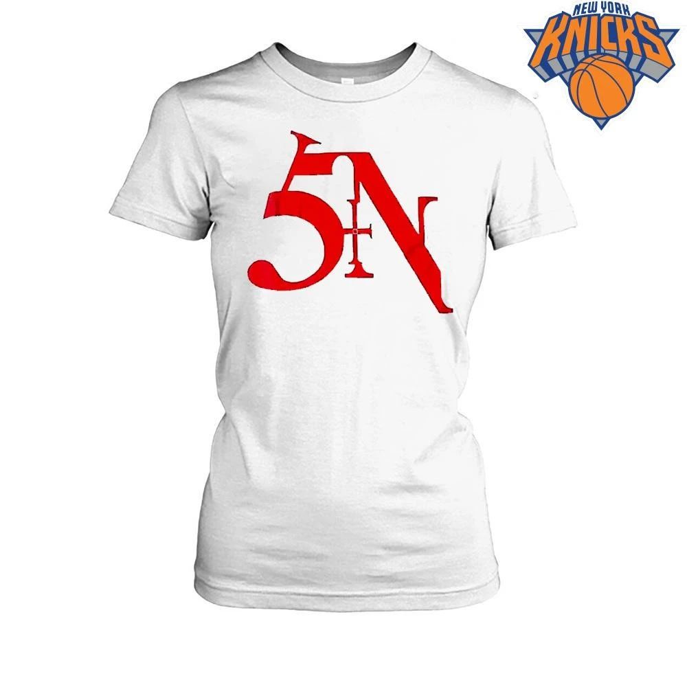 Gothic Red 5N Logo Graphic Tee Streetwear White Shirt
