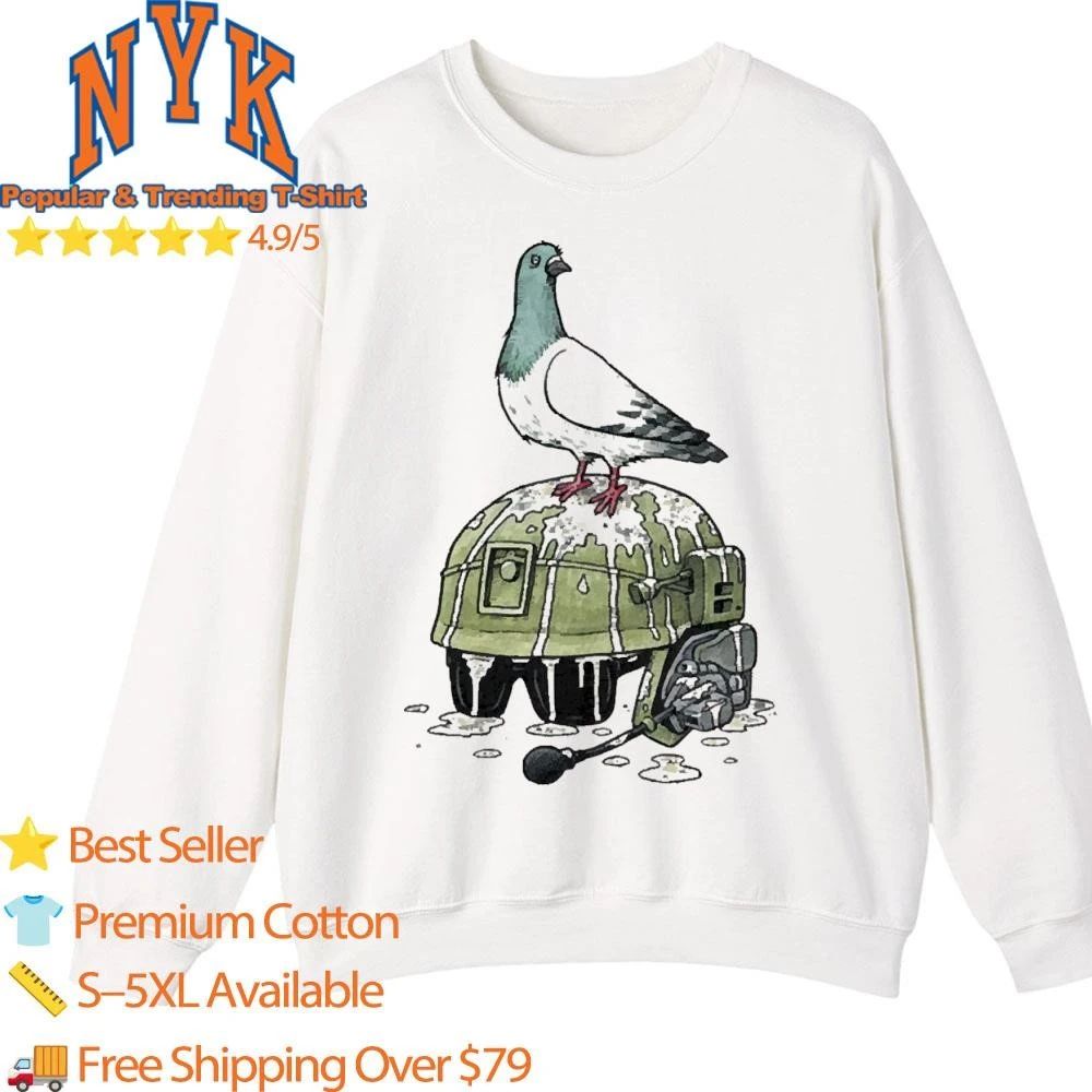 Pigeon Pooping On Military Tactical Helmet Funny Cartoon Shirt