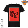 Stop Scrolling Past Your Friends Posts Red Typographic Graphic Shirt