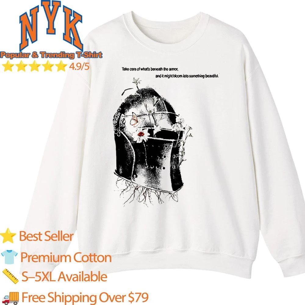Take care of whats beneath the armor medieval knight helmet blooming flowers shirt