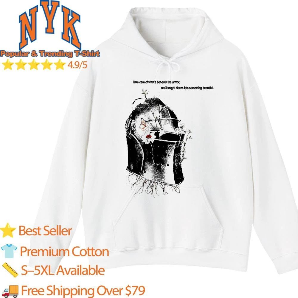 Take care of whats beneath the armor medieval knight helmet blooming flowers shirt