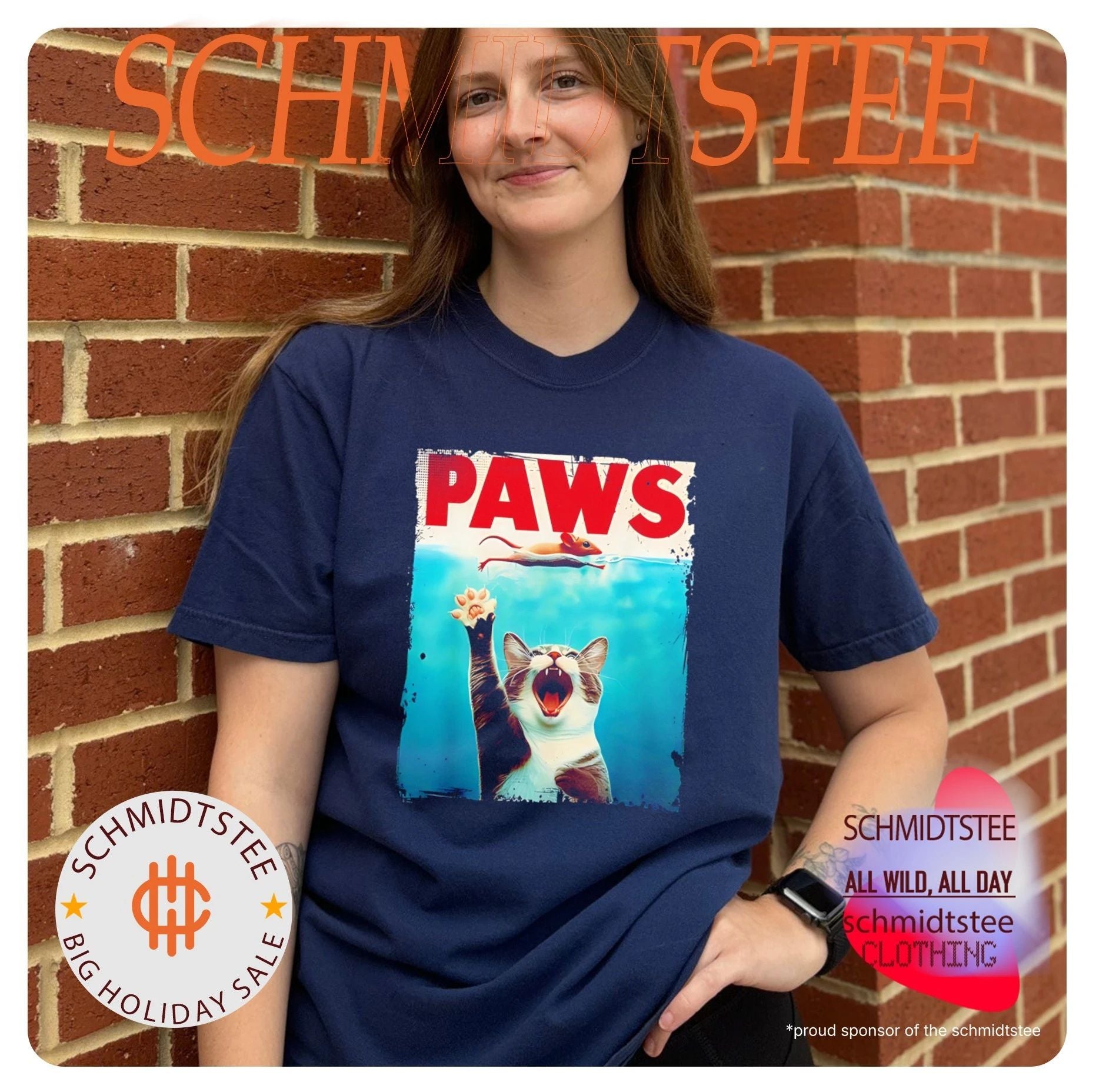 Paws cat funny Jaws parody shirt