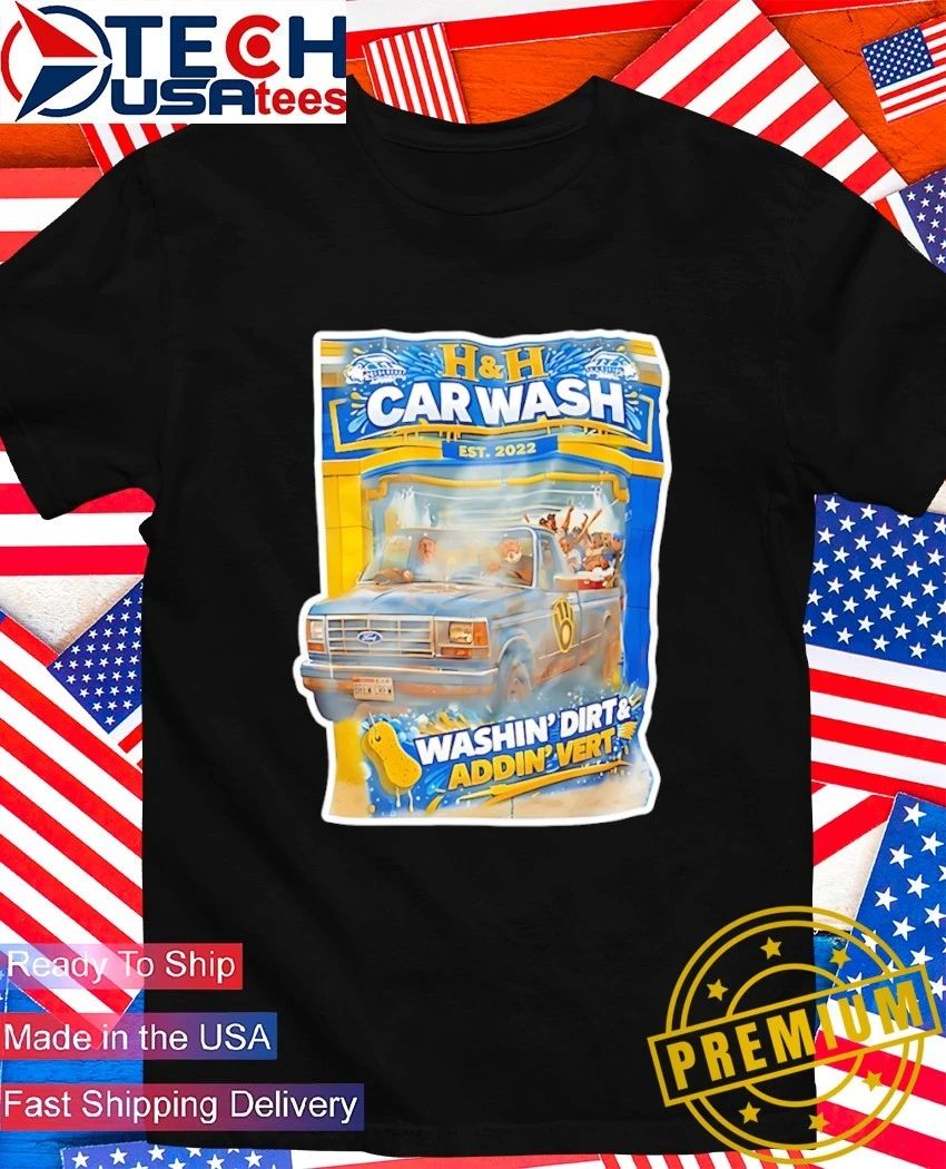 Chris Hook and Jim Henderson H and H Car Wash Washin Dirt and Addin Vert Milwaukee Brewers shirt