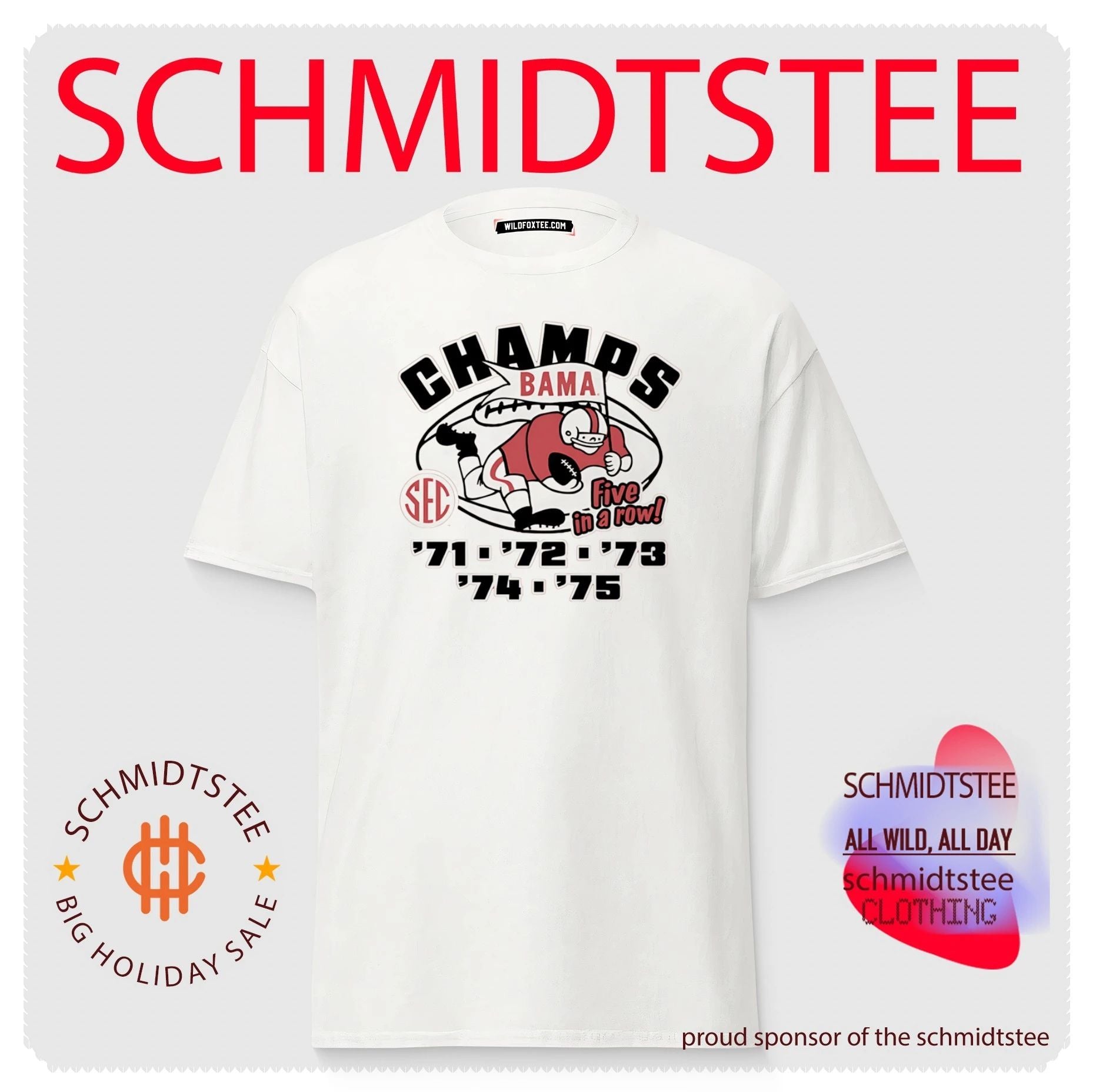 Alabama Football 5 Consecutive SEC Titles 1970s Five in a row Vintage shirt