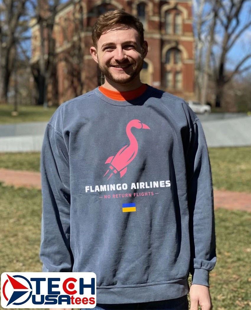 Flamingo Airlines no return flights Ukraine flag shirt