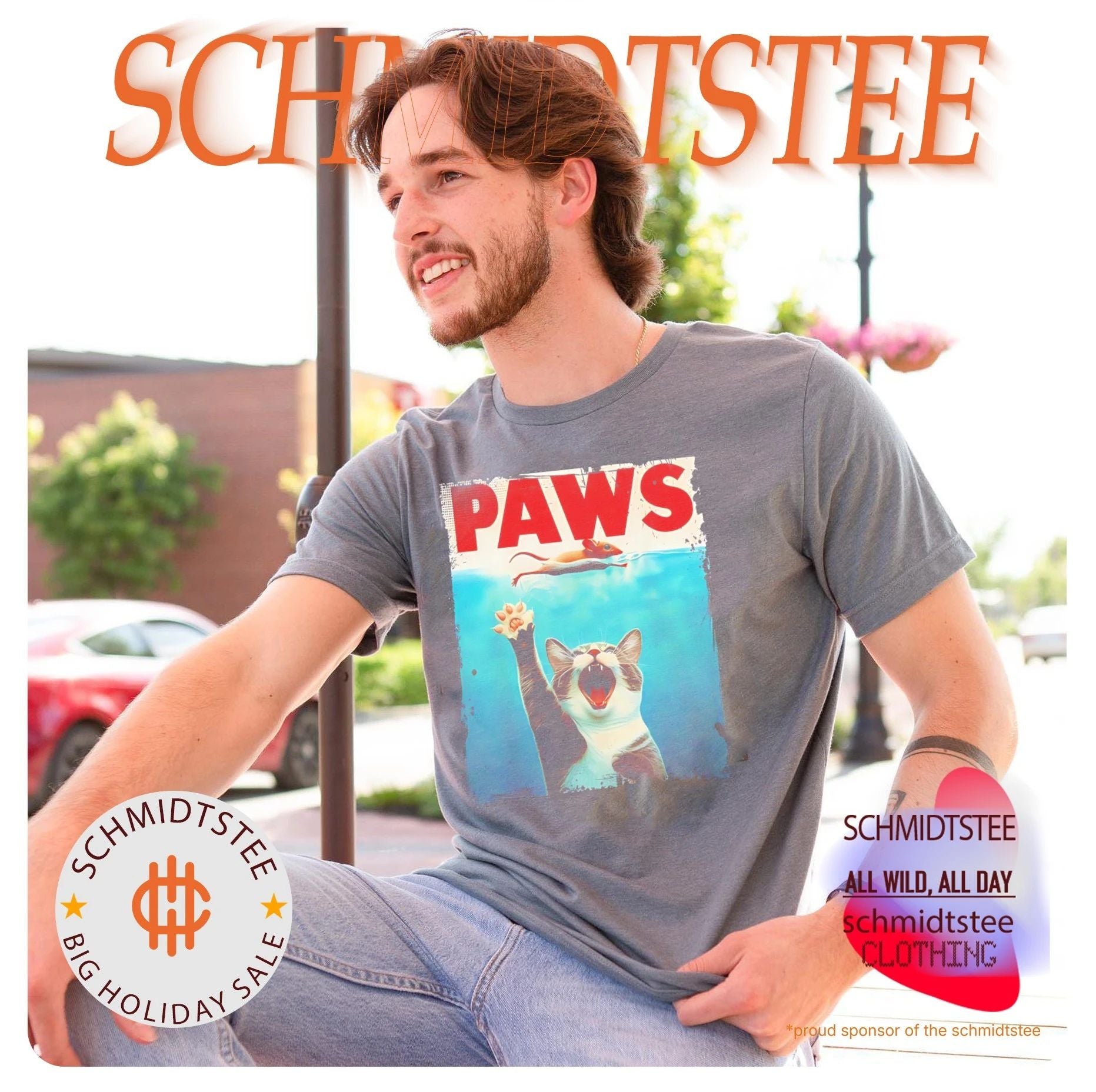 Paws cat funny Jaws parody shirt