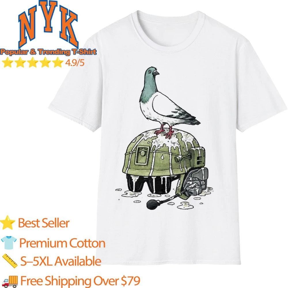 Pigeon Pooping On Military Tactical Helmet Funny Cartoon Shirt