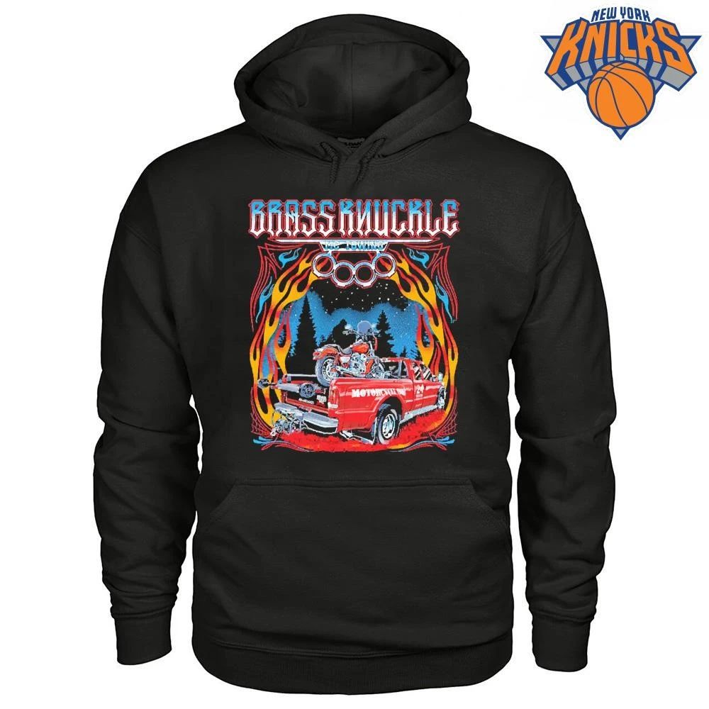 Brass Knuckle MC Towing Chopper Motorcycle Flames Black Shirt