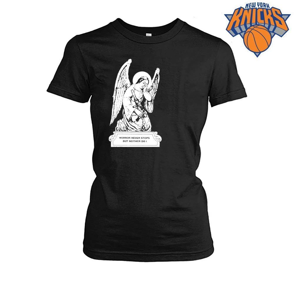 Angel with Gun Horror Never Stops But Neither Do I Gothic Graphic shirt